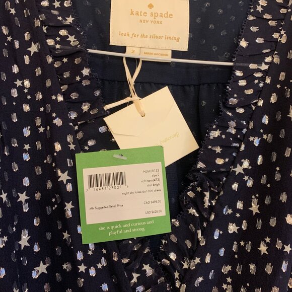 NWT KATE SPADE Night Sky Lurex Dot Mini Dress Size 2 - Picture 4 of 6